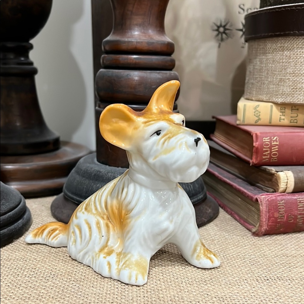 Vintage Ceramic Dog Figurine - White and Orange